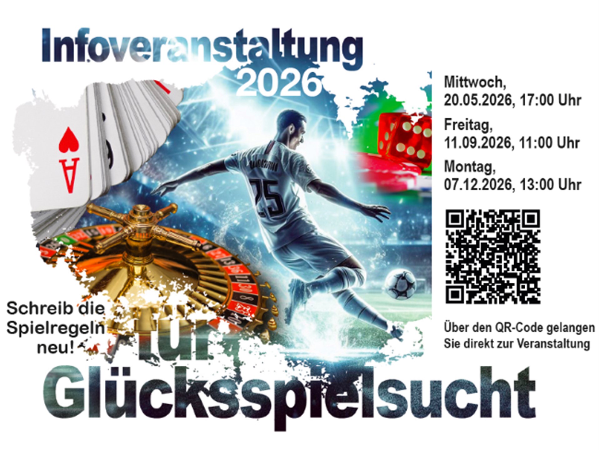 Vorderseite des Flyers zu den Online-Informationveranstaltungen Glücksspielsucht 2026