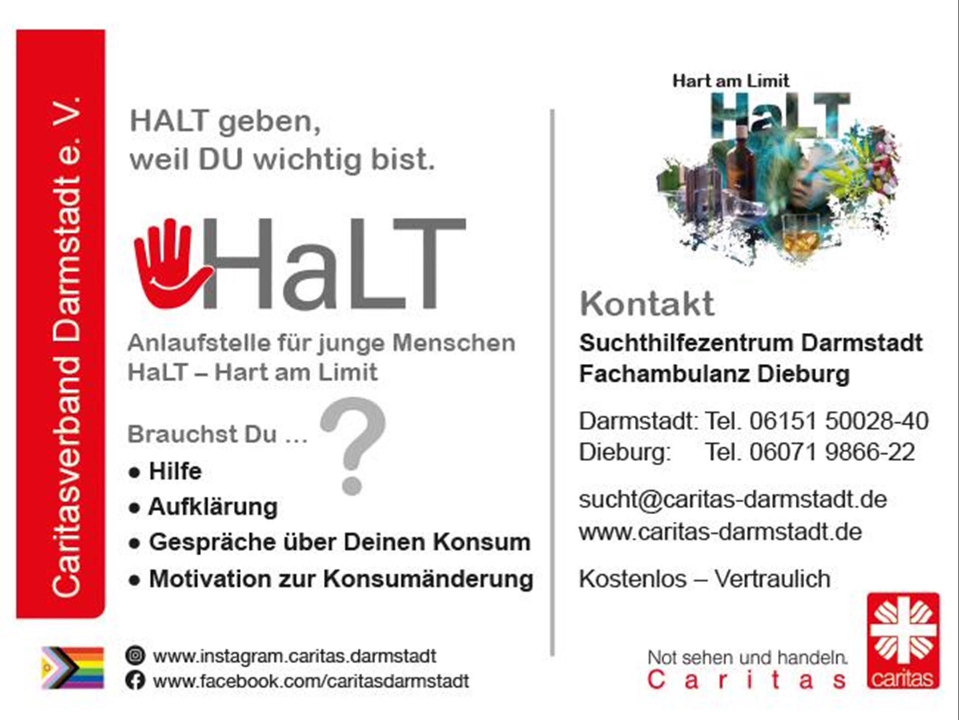 Postkarte (Vorderseite) Projekt "HaLT" für Jugendliche, die zu viel trinken 